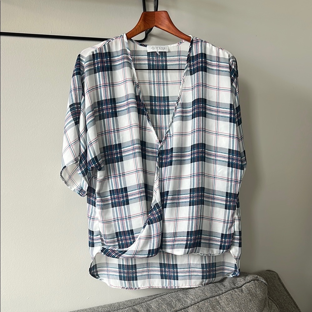 Women’s Blue, White and Pink Plaid Blouse